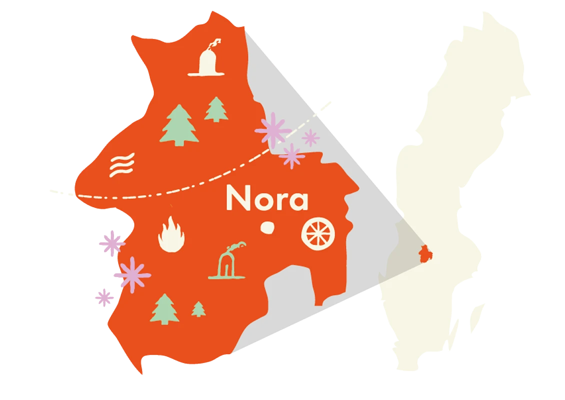 Illustrerad karta över Nora